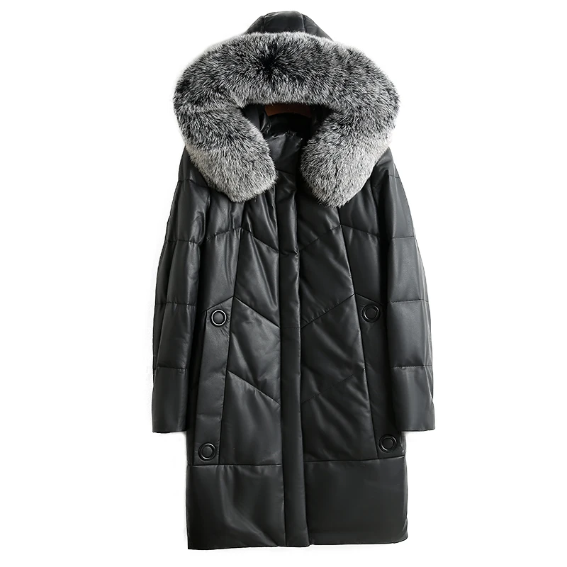 

Natural Sheepskin Coat Female Winter Real Fox Fur Hooded Duck Down Leather Jacket Women Korean Genuine Leather Top 196299
