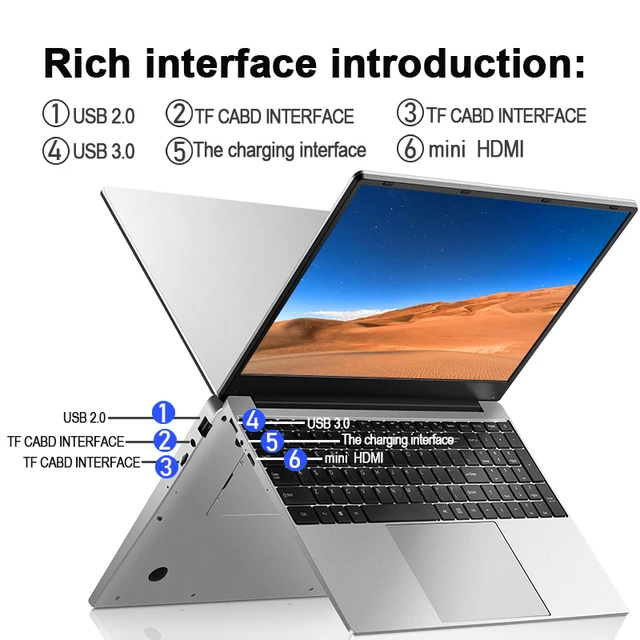 15.6 Inch Laptop Intel Core I7 Gaming Laptop Ram 16GB ROM 256GB 512GB 1TB 2TB M.2 SSD IPS Screen Game Notebook Backlit Keyboard 3