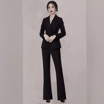 

Fashion Office Lady Womens Business Suits Women 2 Piece Set Formal OL Suits Jacket Coat & Flare Long Pants Set Trouser Suit