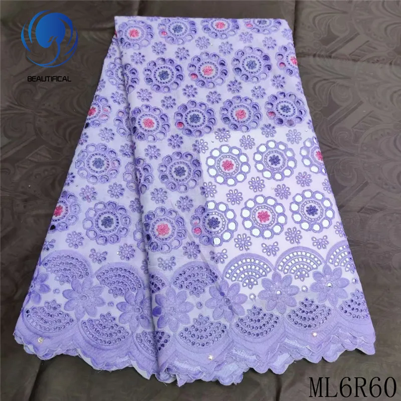 

BEAUTIFICAL nigerian cotton fabrics Fashion punch cotton lace fabric with stones embroidery voile lace fabric for dress ML6R60
