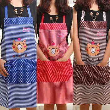

Unisex Cute Bear Striped Polka Dot Pocket Kitchen Restaurant Bib Cooking Apron