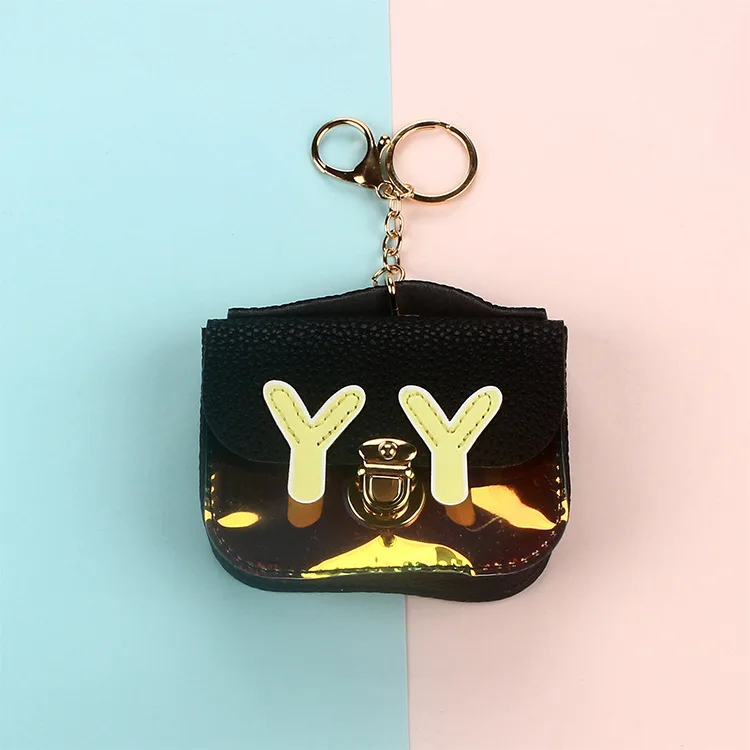 Модный женский кошелек для монет из искусственной кожи маленький мини-кошелек для монет Засов ключ для денег шнур для наушников кошелек с отделением для монет - Цвет: YY black