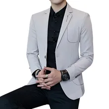 Качественный Мужской Блейзер однотонного цвета повседневный Свадебный костюм модный мужской Тонкий деловой офисный пиджак на одной пуговице M-5XL
