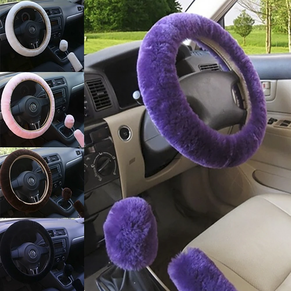

3-piece Set Car Steering Wheel Cover Car Accessories Fluffy Steering Wheel Cover Steering Wheel Cover for Women Steering Wheel