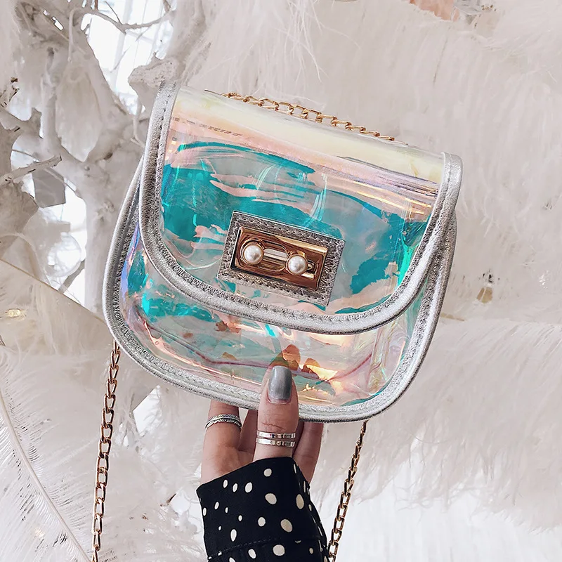 

INS Super Fire Small Bag 2019 Spring New Style Bag Korean-style Chain Shoulder Bag Laser Shoulder Bag