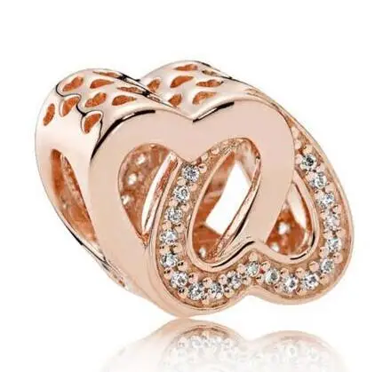 

Original 925 Sterling Silver Charm Rose Openwork Entwined Love Heart With Crystal Bead Fit Pandora Bracelet Necklace Diy Jewelry