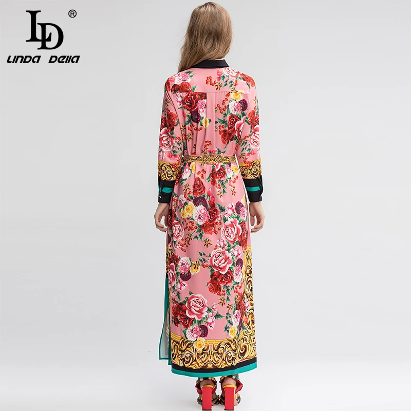 Женское платье макси LD LINDA DELLA весеннее свободное с поясом и цветочным принтом