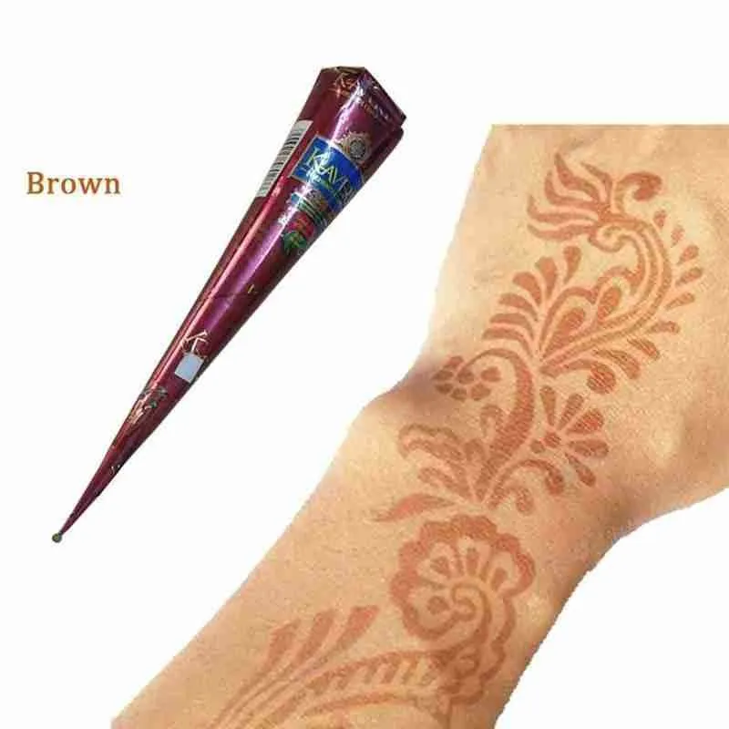 Natural Indian Henna Brown Color Mehndi Tattoo Paste Cone Temporary Drawing Tattoo Stencil Women Makeup Body Art Cream 25g henna cones body painting stencils