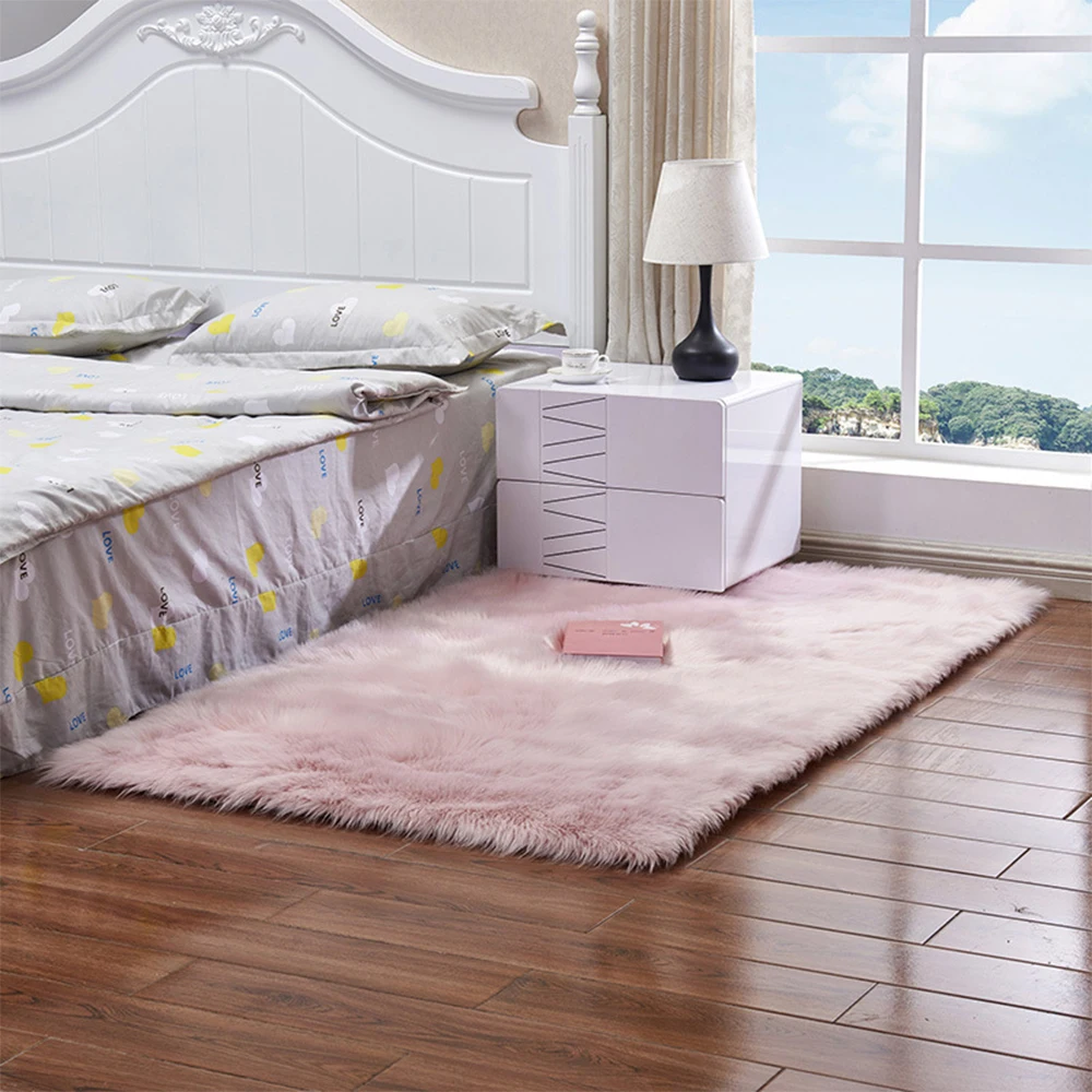 Белый ковер из искусственного меха прикроватные коврики прямоугольные мягкие ковры из искусственного меха овчины мохнатые шелковистые плюшевые ковры для пола спальни - Цвет: pink