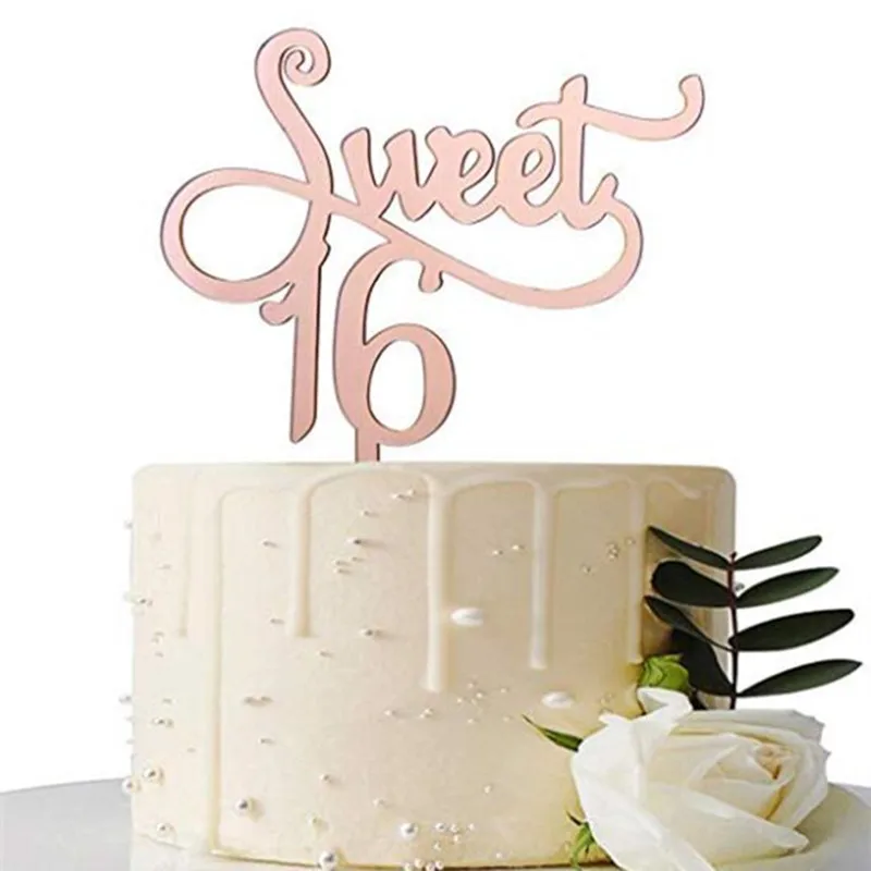 Зеркало, розовое золото сладкий 16 торт Топпер 16th украшение для именинного торта девушка 16th торт Топпер День Рождения украшения поставки