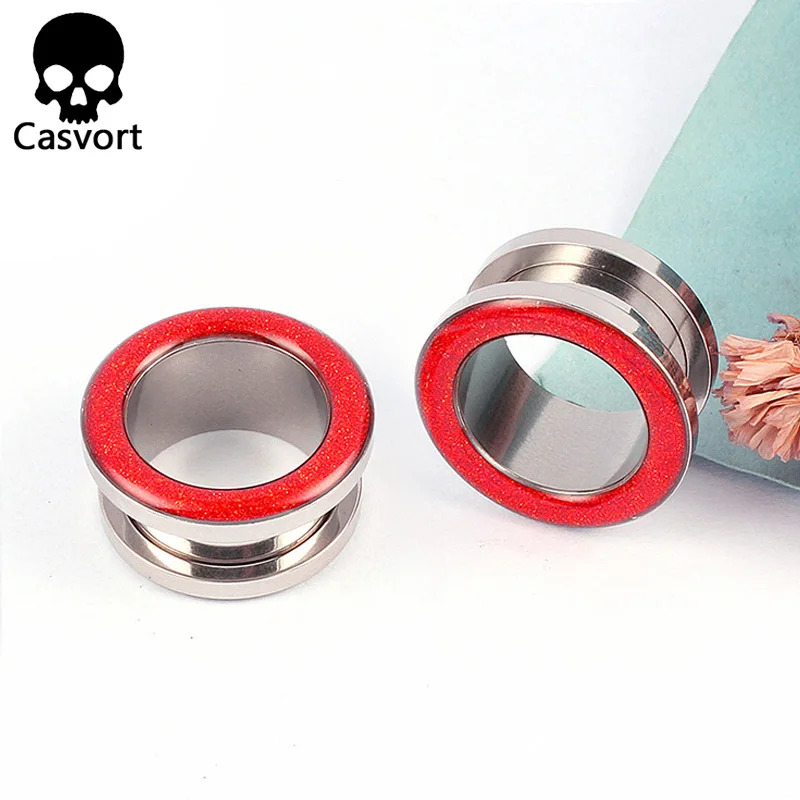 Casvort 2 шт 316L из нержавеющей стали винт тонкие туннели Флуоресцентный цвет диаметры для ушей пирсинг тела ювелирные серьги расширитель - Окраска металла: red