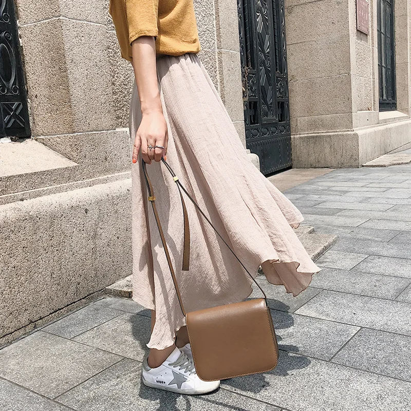 

Immortal Gas Cotton Linen Elegant Irregular Tailoring Sense of Design Big Hemline Skirt A- line Skirt