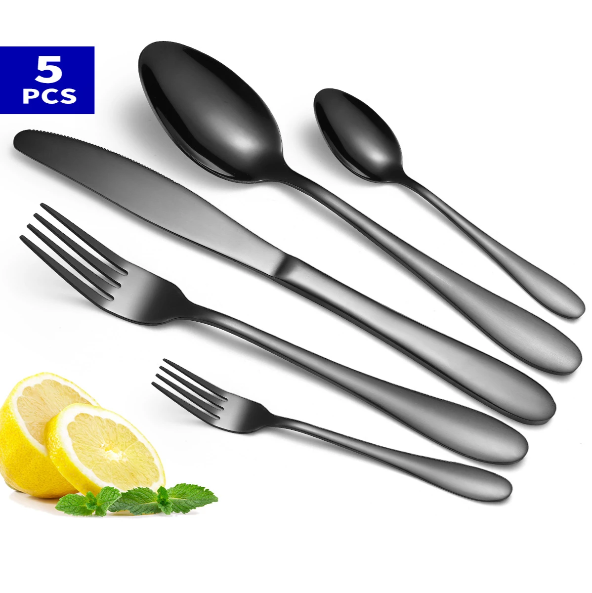 5pcs Gold TablewareSe Set 18/10 Stainless Steel Cutlery Rose Fork Spoon Knife Black Mirror Polished Dinnerware | Дом и сад