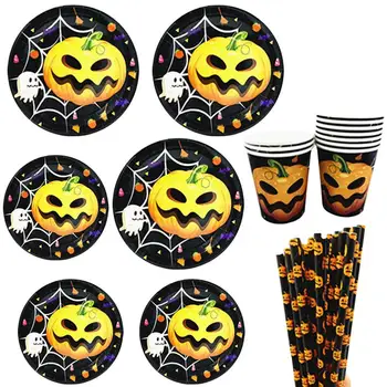 

Disposable Halloween Tableware Paper Cup Pumpkin Paper Tray