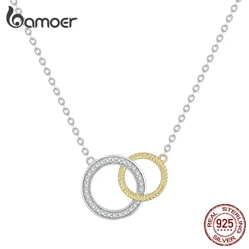 

bamoer Biocolor Double Circle Short Necklace for Women Genuine 925 Sterling Silver Necklace Bijoux 2019 New Bijoux BSN115