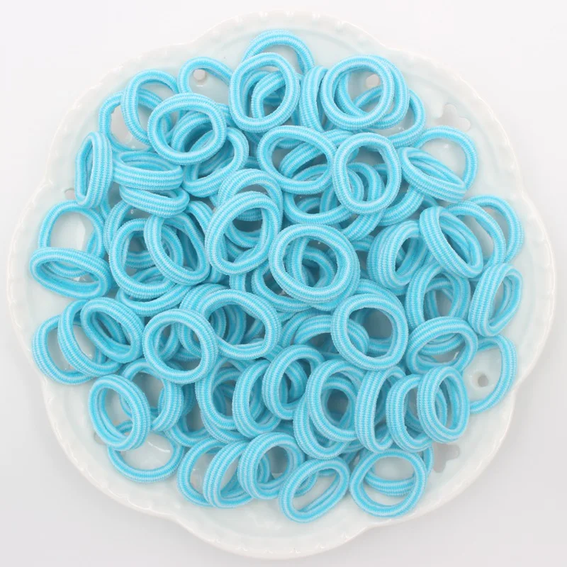 sky blue white 100 шт./лот, новые полосатые милые Стильные Детские эластичные резинки для волос, 6 видов цветов, Детские аксессуары для волос для девочек Q987 - Цвет: sky blue white