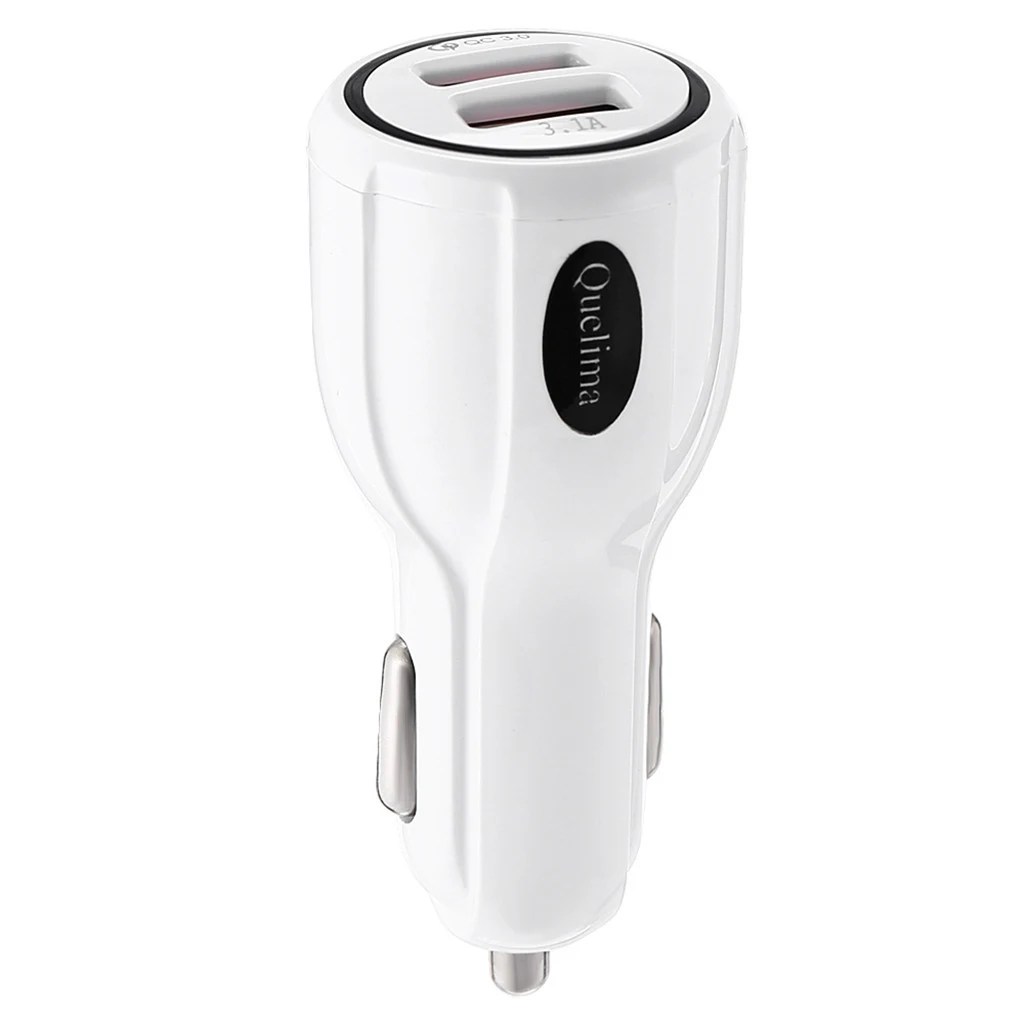 White, Car Charger QC3.0 USB Dual Ports Car Charger Fast Charging Universal