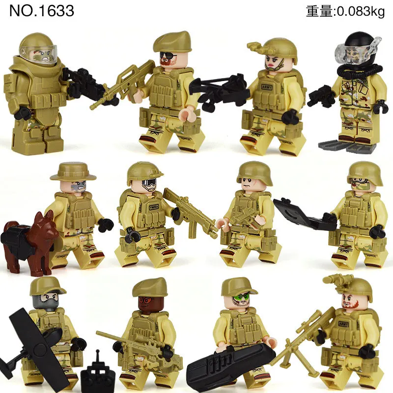 Action Mini Figures DIY Accembling Building Block Figures SWAT Soldiers With weapons Kids Gift Toys
