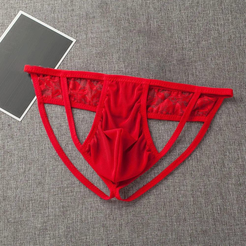Men's Erotic Lingerie Mesh Sheer Low Rise Thong Jockstrap Lace Bikini G-string Underwear Mens Hombre Male Lingerie Tanga