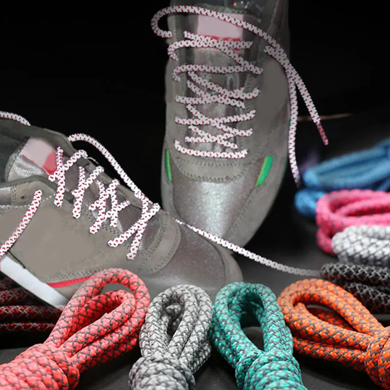 100/120cm Long Round Reflective Shoe Laces Athletic Safety Sneakers Shoelaces Night Walk Running Shoelace For Women Men Cordones