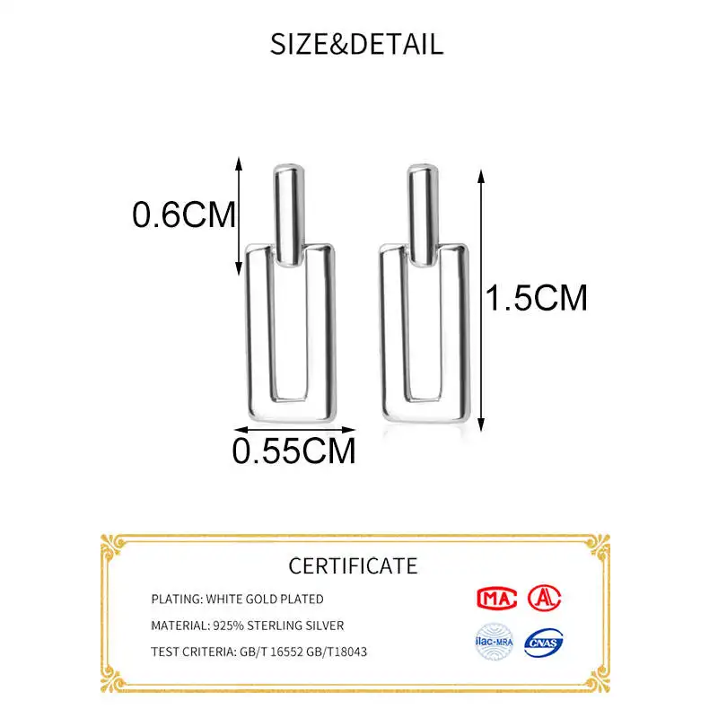 INZATT Real 925 Sterling Silver Geometric Stud Earrings For Fashion Women Party Minimalist Fine Jewelry Cute Accessories - Image 2