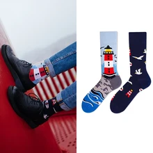 Men Socks 2022 New Spring And Autumn Male Asymmetric AB Socks Rooster Art Pattern Cartoon Cotton Teenager Boy Hot Sale W16