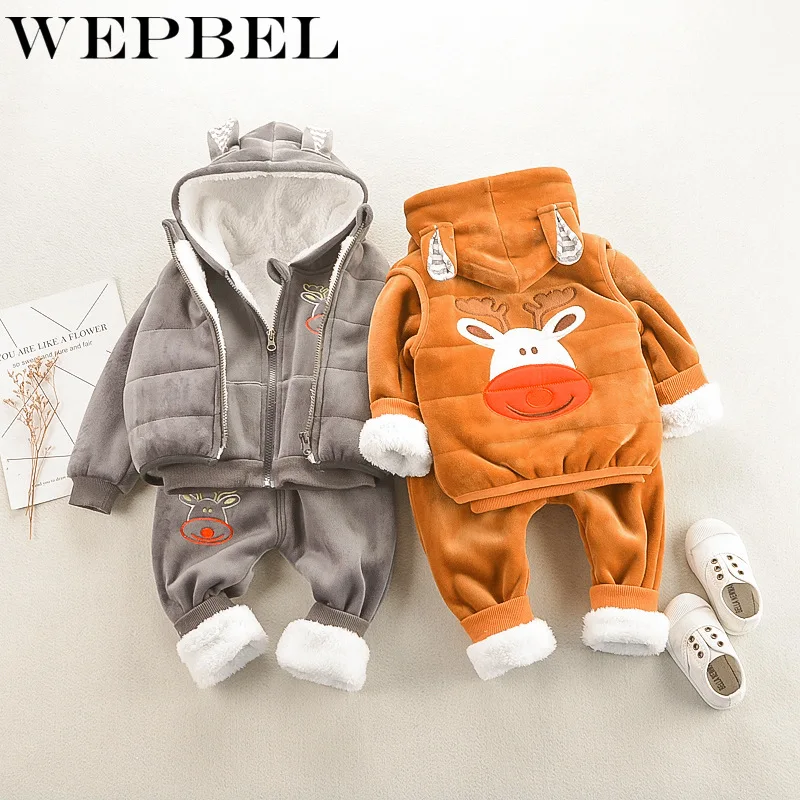 WEPBEL/теплая осенне-зимняя жилетка с рождественским рисунком для маленьких мальчиков+ толстовка+ штаны, комплект из 3 предметов, детский спортивный костюм для малышей