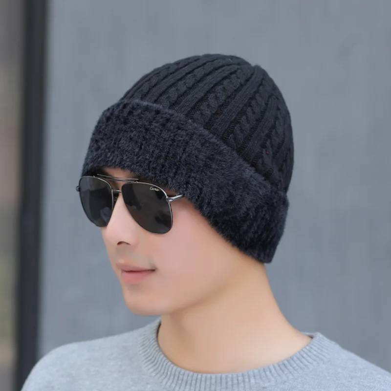 Высококачественные мужские зимние трикотажные хлопковые однотонные кепки, модные лыжные теплые удобные плотные мужские головные уборы унисекс с громоздким бини