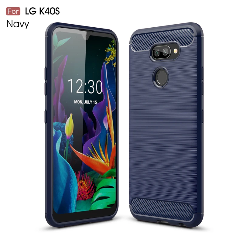 Чехол из углеродного волокна для LG K40s чехол, резиновый бампер, Силиконовый противоударный чехол для LG K40S, чехол для LG K40S LGK40S K40 S 6,1" - Цвет: Blue