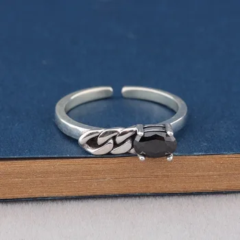 

silver wholesale S925 sterling silver hand ornaments Korean fashion joint Black Agate open end finger ring for women