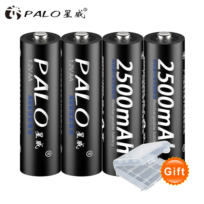 PALO 2 шт AA батареи 1,2 V 2a AA 2500mAh Ni-MH Предварительно заряженный аккумулятор 2A батареи для камеры