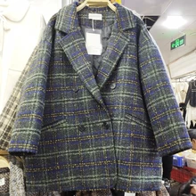 Шерстяной костюм куртка женская зима корейский Свободный толстый плюс хлопок клетчатый Блейзер Пальто женское Шерстяное Пальто