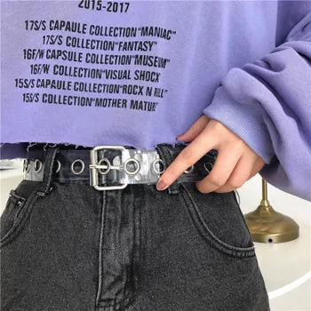 

Women Clear Full Grommet Belt Female Disigner Punk Rivet Pin Buckle Waist Resin Plastic PVC Trouser Jeans Transparent Belts