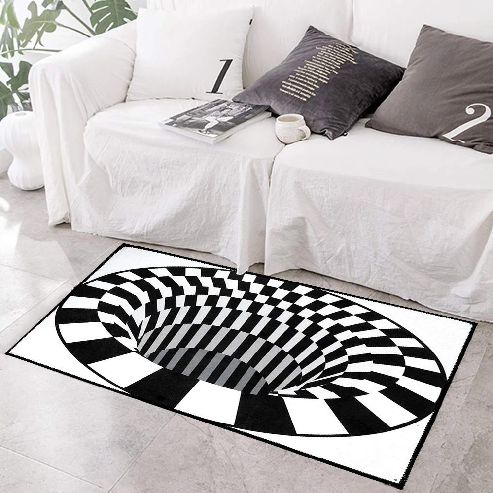 

3D Round Carpets for Living Room Simple Black & White 3D Stereo Vision Carpet Anti-Skid Area Rugs Funny Children Adult Home Mat
