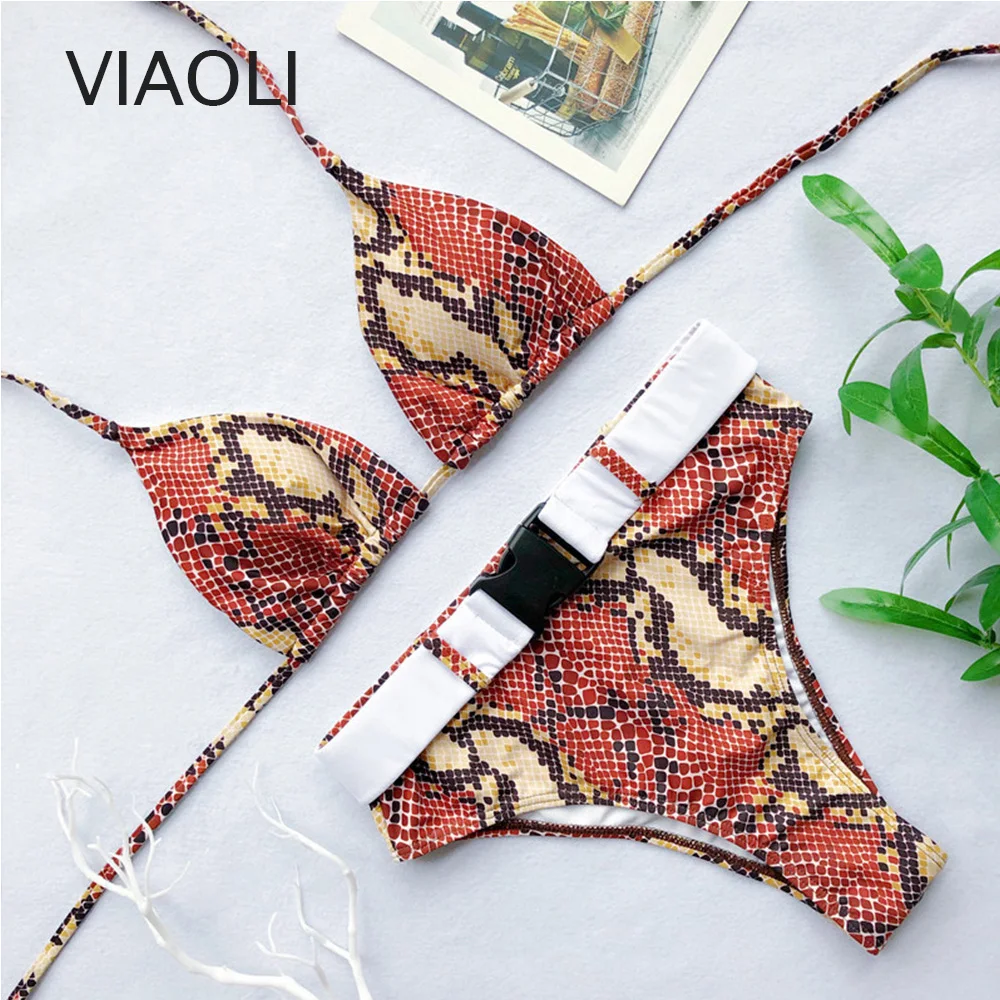 

Swimwear Women Push-Up Padded Bra Bikinis Crop Top +Belt Bottom Ladies Printing Bikini Set New Swimsuit Beachwear tankini sports