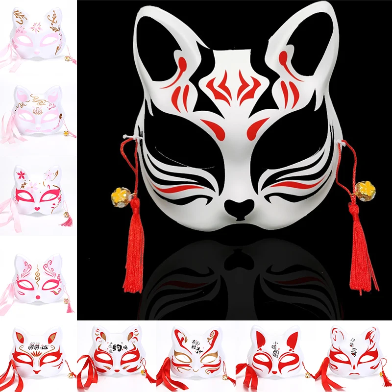 Foxes Mask Japanese Cosplay Rave Hand-Painted Anime Demon Slayer Half Face Cat Masks Masquerade Festival Party Cosplay Props masquerade mask half face mask game cosplay props