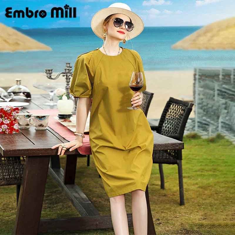 

New Summer O-Neck Short Sleeve Solid Dress Female Street Style Vacation Party Loose Elegant Lady Dress S-XL