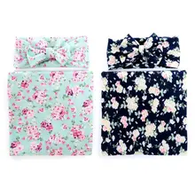 2 шт./компл. пеленки для новорожденных оголовье, набор для новорожденных Детский большой бант с цветочным принтом милое Обёрточная бумага Одеяло