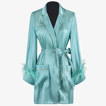 

Feather Coat Female Long Sleeve with Sash Lace Up Waisted Women's Jacket 2020 Autumn Fashion Clothing New