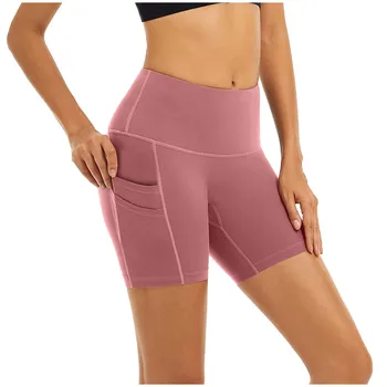 

Summer Sports Yoga Shorts Women's High Waist Double Pockets Abdomen Control Training Running Yoga Short Legging