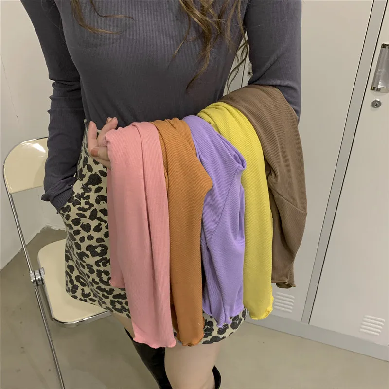 

Early Autumn New Style Korean Women Half High Collar Solid Color Slim Fit Bottoming Shirt Long-Sleeved Knitted Top T-Shirt