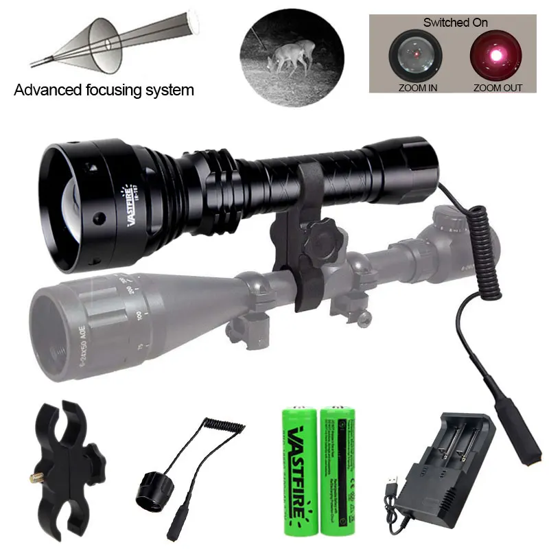 Luz do Porco do Coiote Tático Visão Noturna Iluminador 800 Metros 70mm Lente Zoomable Caça Infravermelha Predador Varmint Tocha 850nm ir 15 luz do porco do coiote varmint tocha