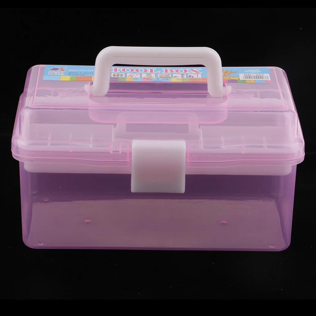 Pink 2 Layer Plastic Jewelry Painting Tool Box Holder Storage Case Organizer