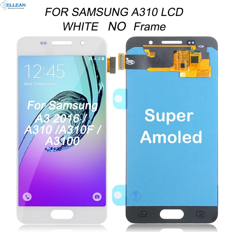 Dinamico акция для samsung Galaxy A3 Lcd A310 Дисплей Lcd кодирующий преобразователь сенсорного экрана в сборе A310F дисплей с рамкой - Цвет: Super Amoled White