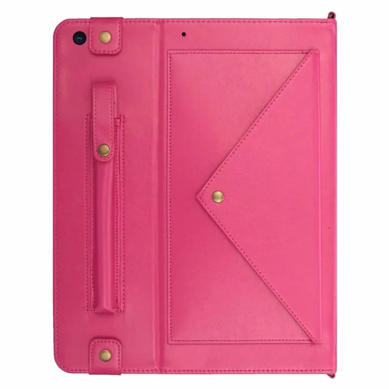 Hotpink Case For Apple iPad 10.2 Cover pencil holder Smart leather Card slot Neck&Hand Strap Bag Pouch case for iPad 7th Generation case - Цвет: Hotpink