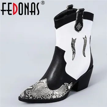 

FEDONAS Retro Tide Women Autumn Winter Warm Ankle Boots Western Boots Party Office Shoes Woman Plus Size Snake Print High Heels