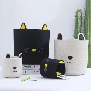 

30 * 30cm Household Portable Black Cat Large Felt Storage Basket Home Storage Organization Laundry Basket For Clothing Kid's Toy