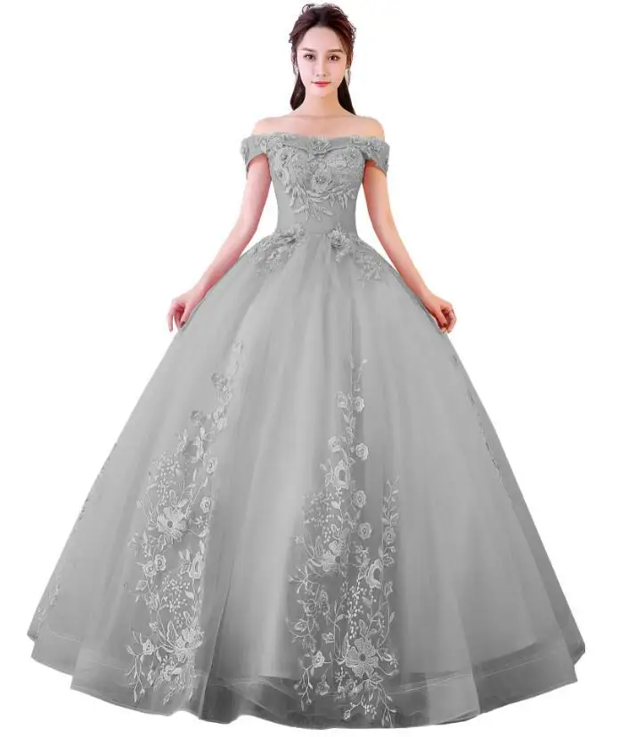 Серый Розовые бальные платья Милая Тюль с кружевным жемчугом Vestidos De 15 Anos сладкий 16 платья Бальные вниз платья выпускного вечера - Цвет: Серый