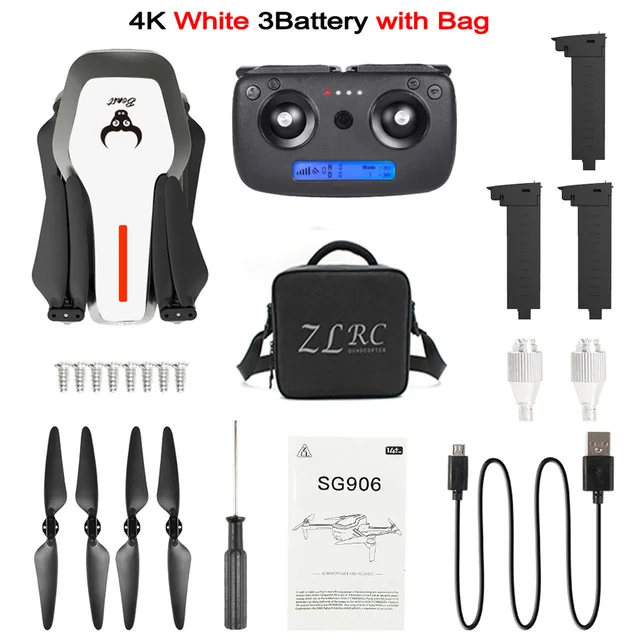 4K 3B BAG white SG906 Дрон 4K с HD камерой 5G FPV gps Квадрокоптер 23 мин Время полета 800 м складной Профессиональный RC вертолет селфи дроны - Цвет: 4K 3B BAG white