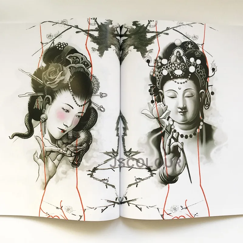 А4 тату книга эскиз раскраска статуя Будды Пекинская опера портрет карпа красота татуировки и боди-арт 110 страниц